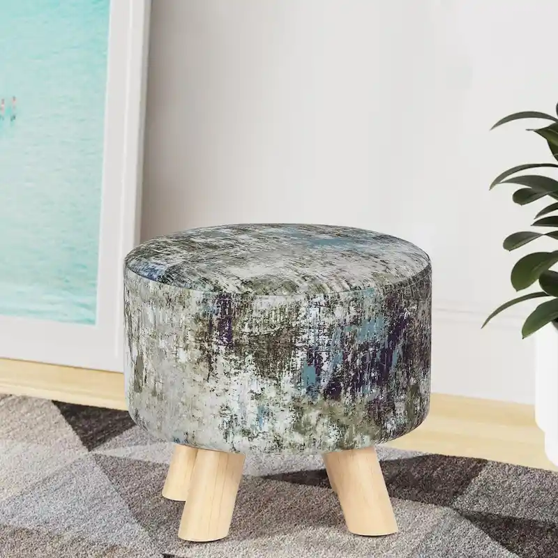 Adeco Modern Round Padded Upholstered Ottoman Footrest Stool