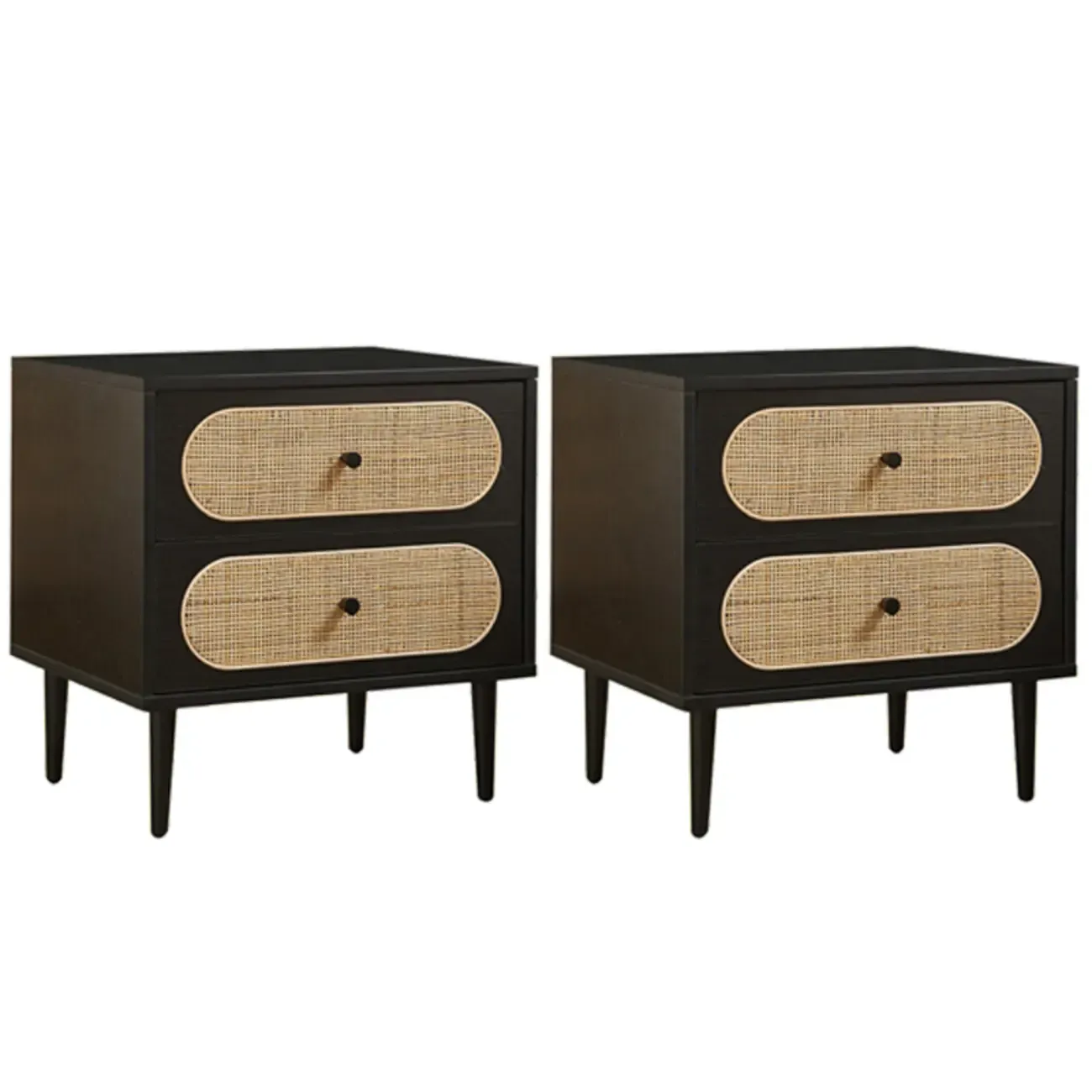 Modern Rattan Espresso Wood 2-Drawer Nightstand