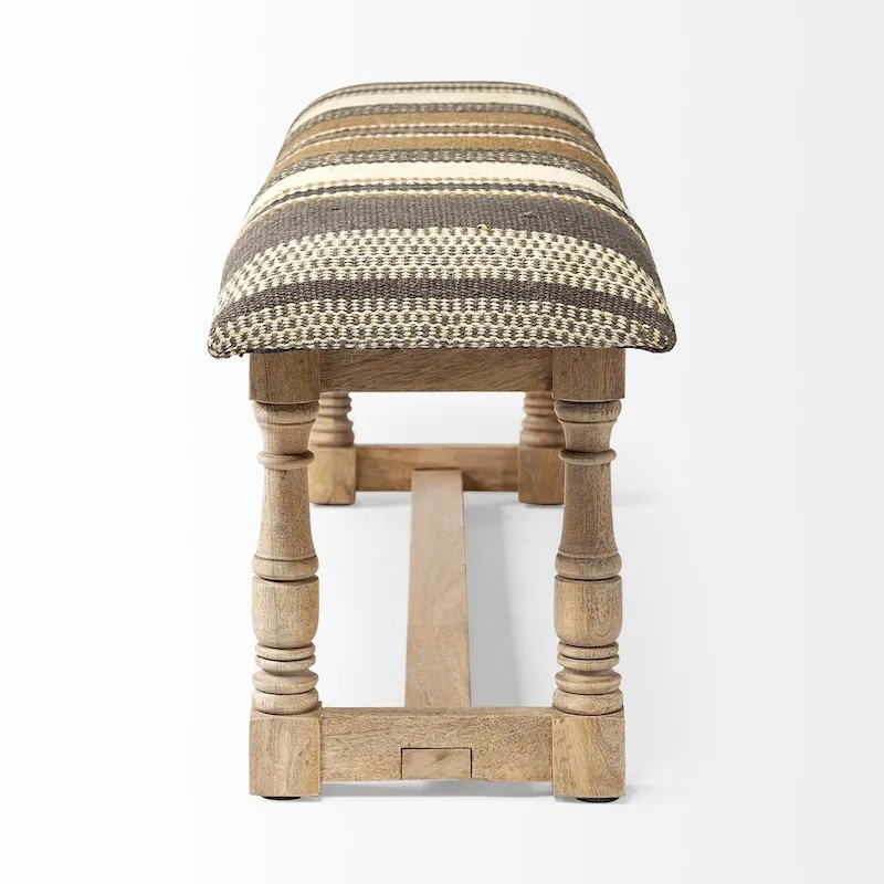 HomeRoots 59 Beige and Gray and Brown Upholstered Jute Striped Bench - 59