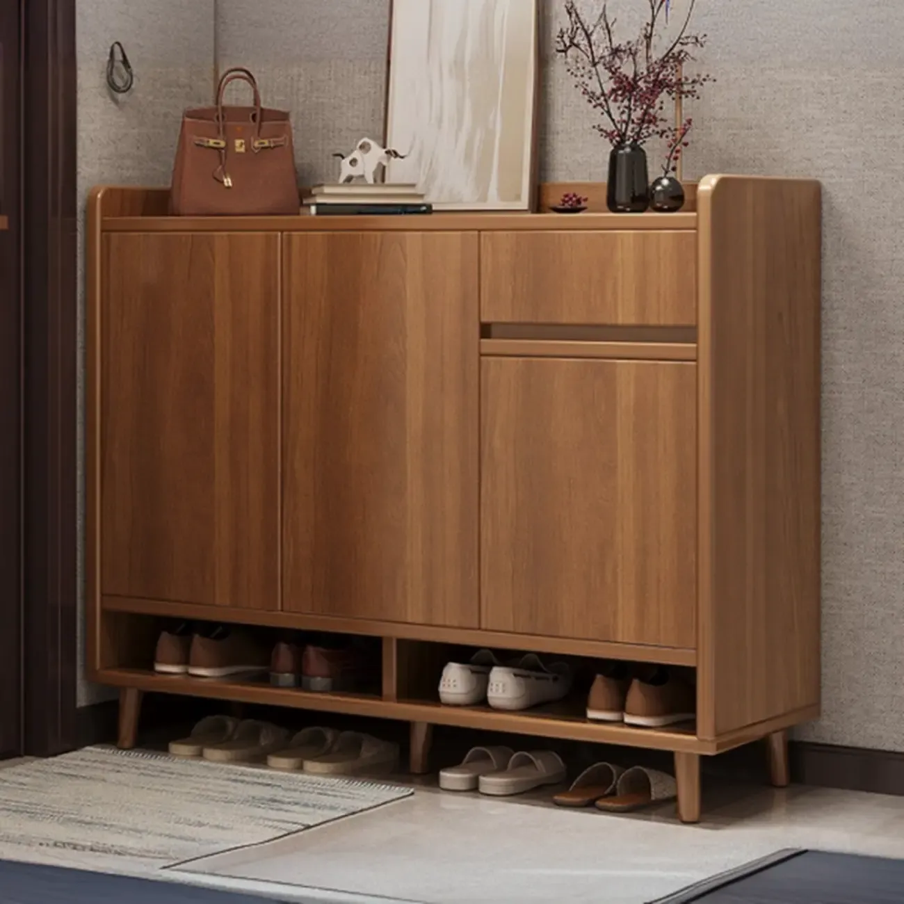 Vertical Modern White Wood Entryway Shoe Cabinet