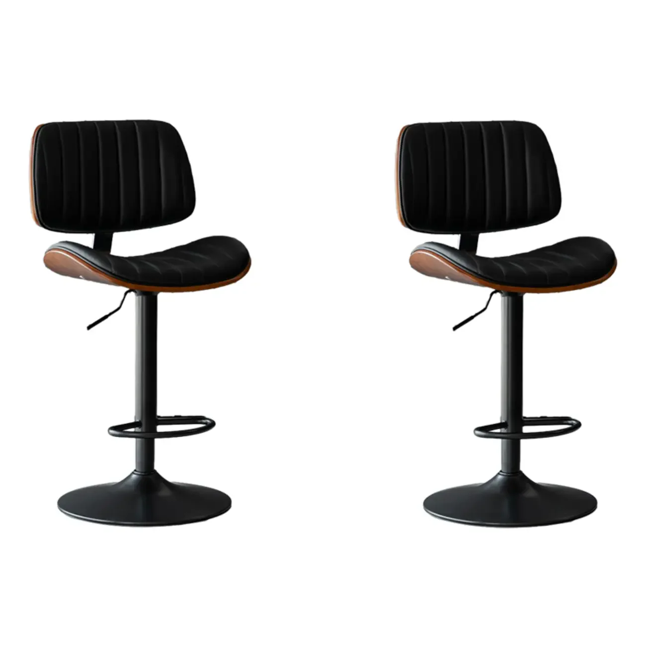 Adjustable Height Bucket Swivel Leather Bar Stool with Back