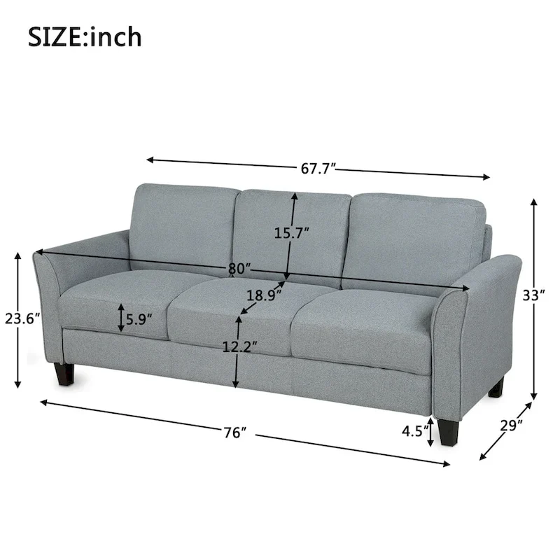 3-Seat Linen Fabric Sofa