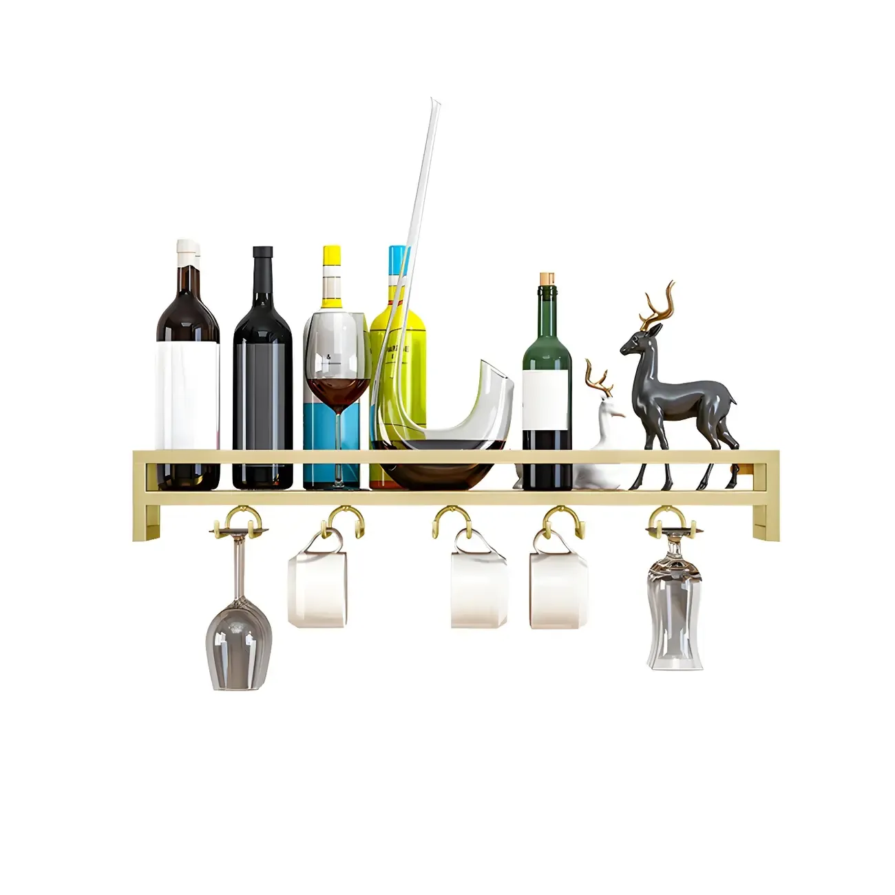 Floating Mount Metal Wine Glasses and Bottle Rack with Hook