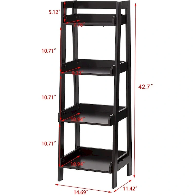 UTEX 4-Tier Ladder Shelf, Bathroom Shelf Freestanding, 4-Shelf Spacesaver Open Wood Shelving Unit, Ladder Shelf
