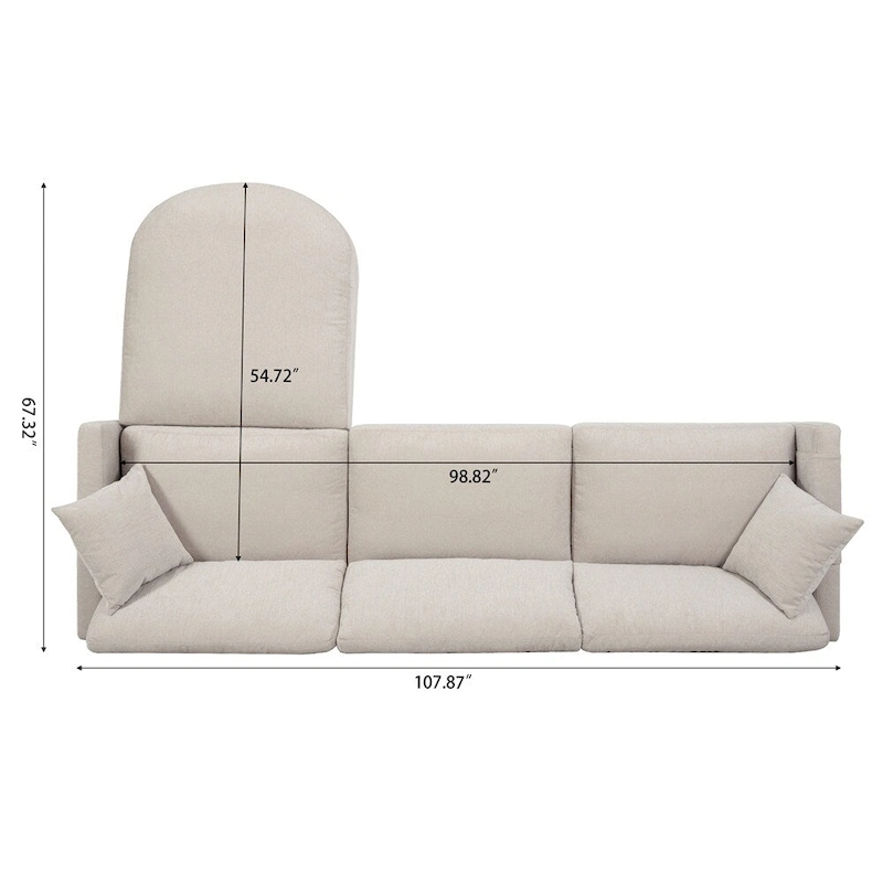 108 Modern Fabric Sectional Sofa with Ottoman and Pillows