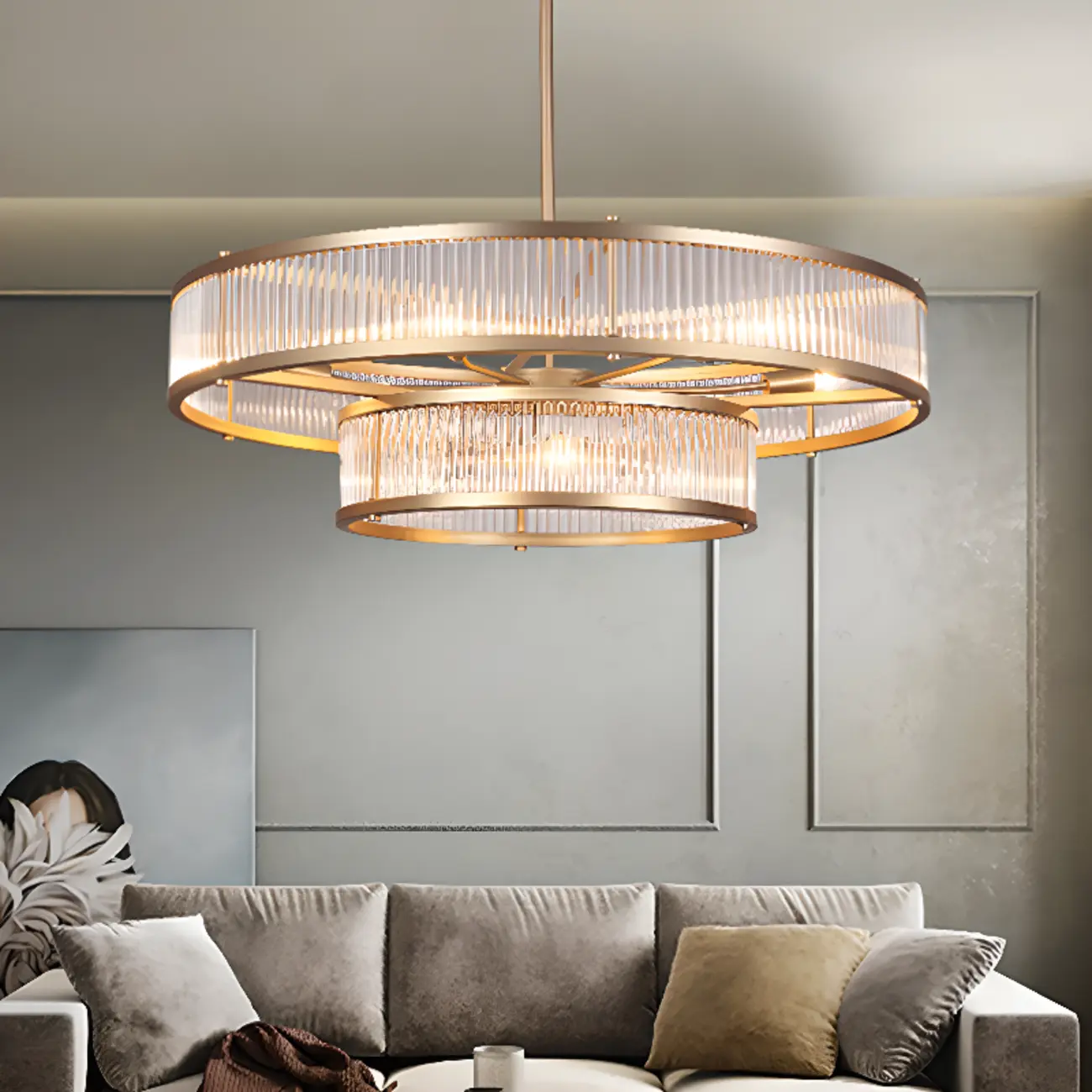 Glamorous Circle 2 Tiers Crystal Chandelier