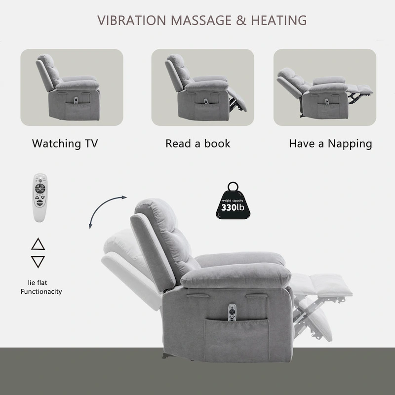 Power Recliner Chair with Adjustable Massage Function - 36.63 x 38.13 x 40.50