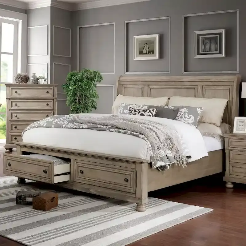 Nahkohe Transitional Grey Wood 2-Piece Storage Sleigh Bed and Chest Set by Furniture of America
