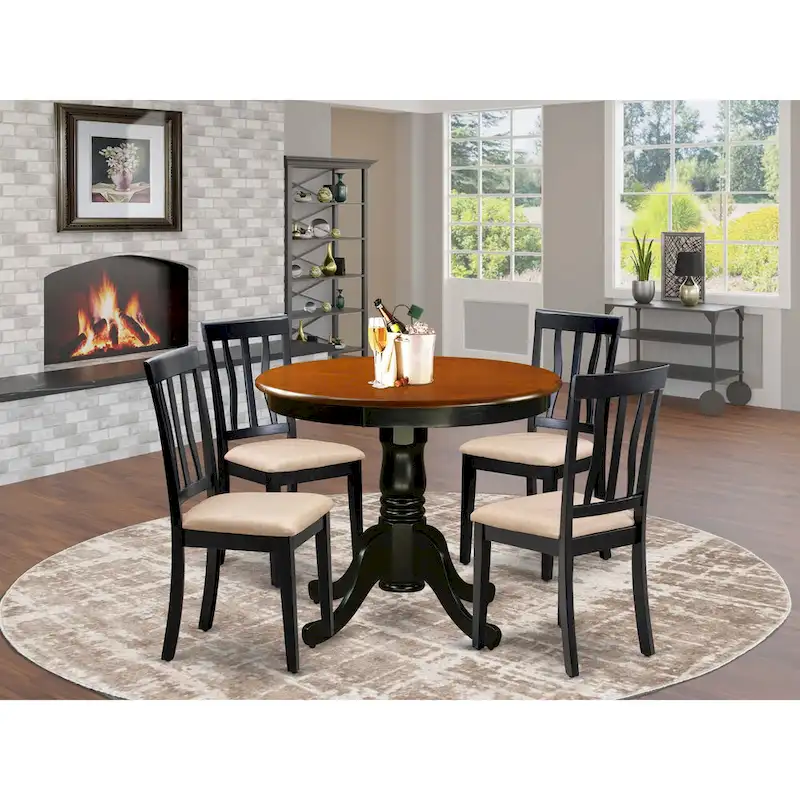 East West Furniture 5 Piece Dining Table Set- A Round Kitchen Table and 4 Dining Chairs, Black & Cherry (Seat Options)