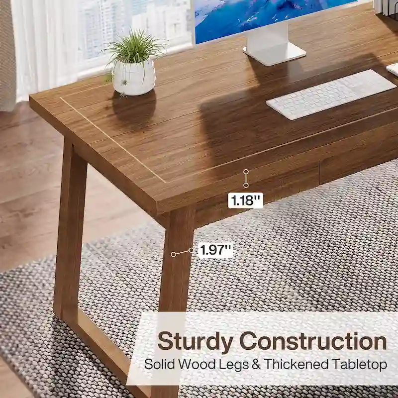 Home Office Executive Desk Solid Wood Computer Desk with Drawer