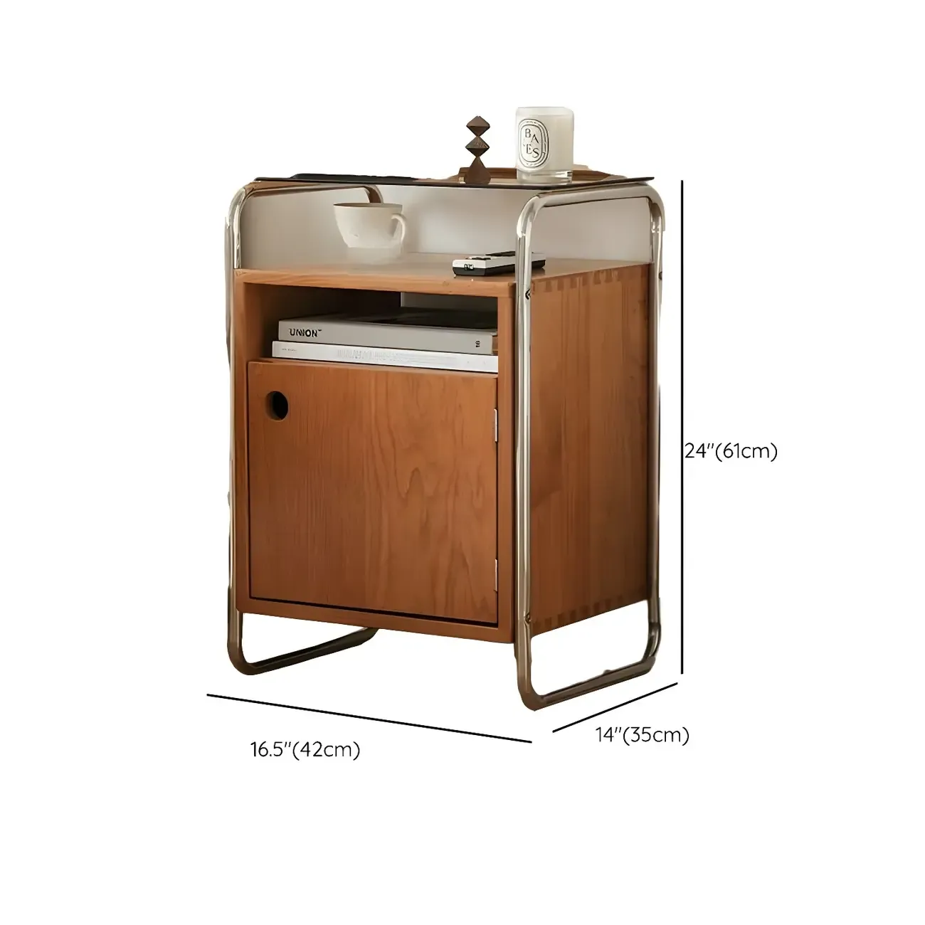 Natural Finish Narrow Glass-Top Light Wood Nightstand