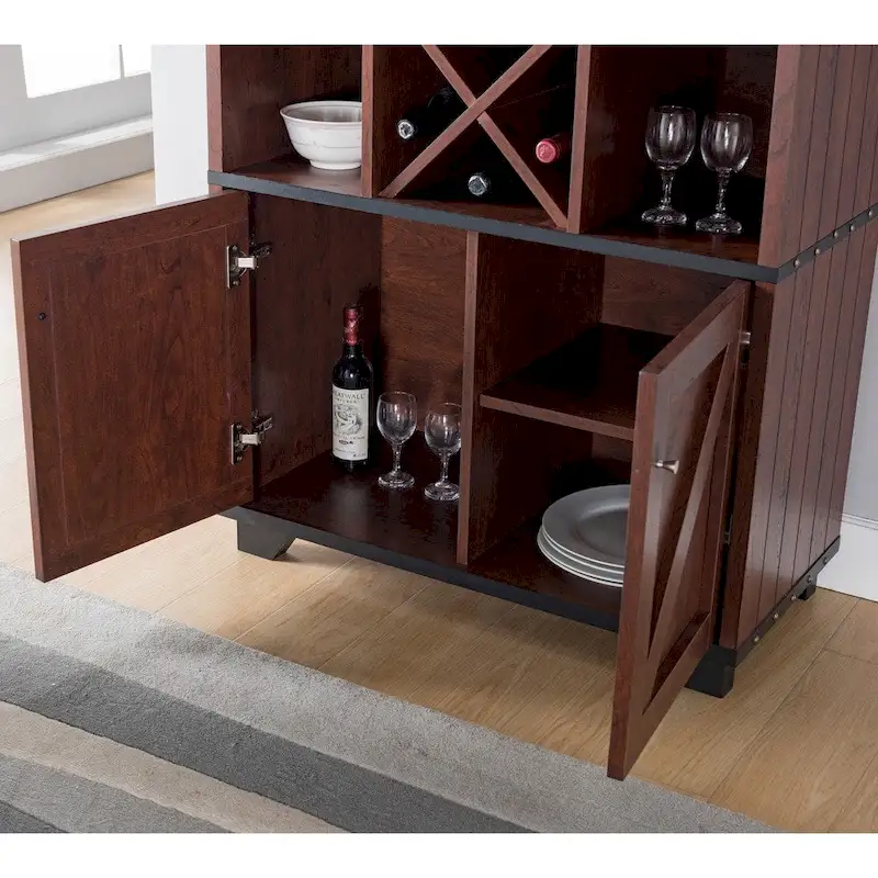 Furniture of America Keya Farmhouse 6-shelf Wine Cabinet Buffet
