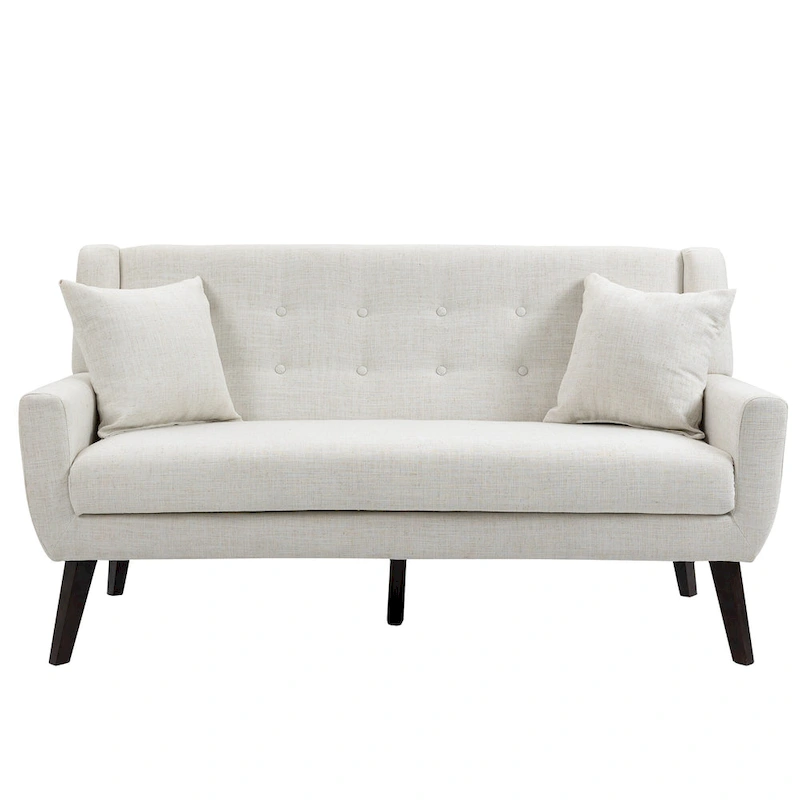 Tufted Linen/Cotton 2-Seater Sofa with Pillows