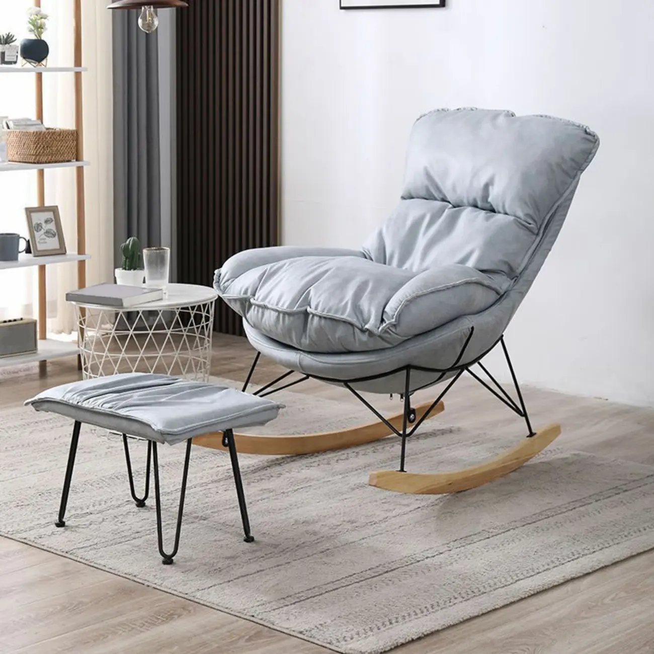 Cotton Upholstered Rocking Chair with Removable Cushions
