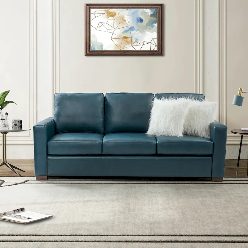 Ernando 83.46 Wide Genuine Leather Sofa with Squared Arms and Pillows