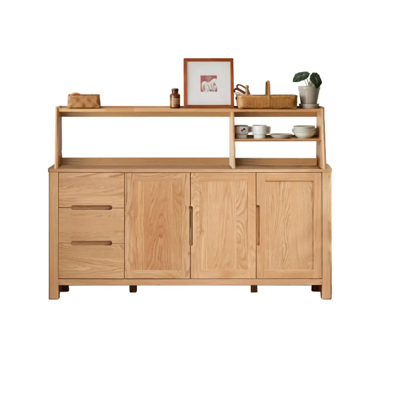 Modern Wood Sideboard with Shelves and Drawers
