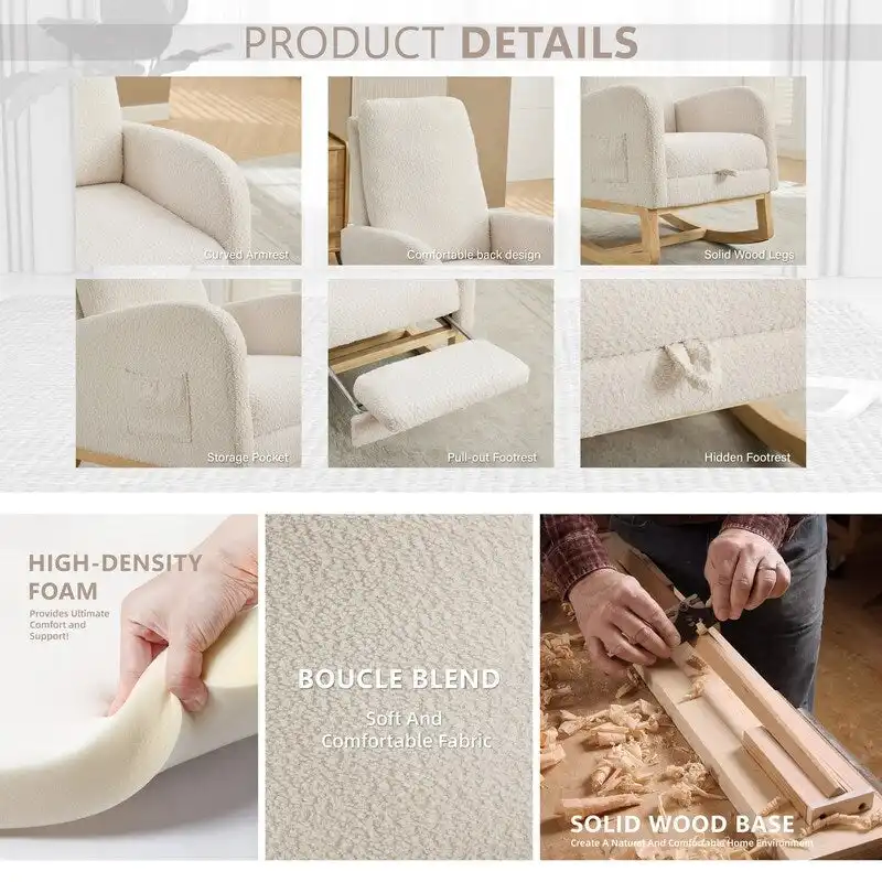 Living Room Rocking Accent Chair with Retractable Footrest