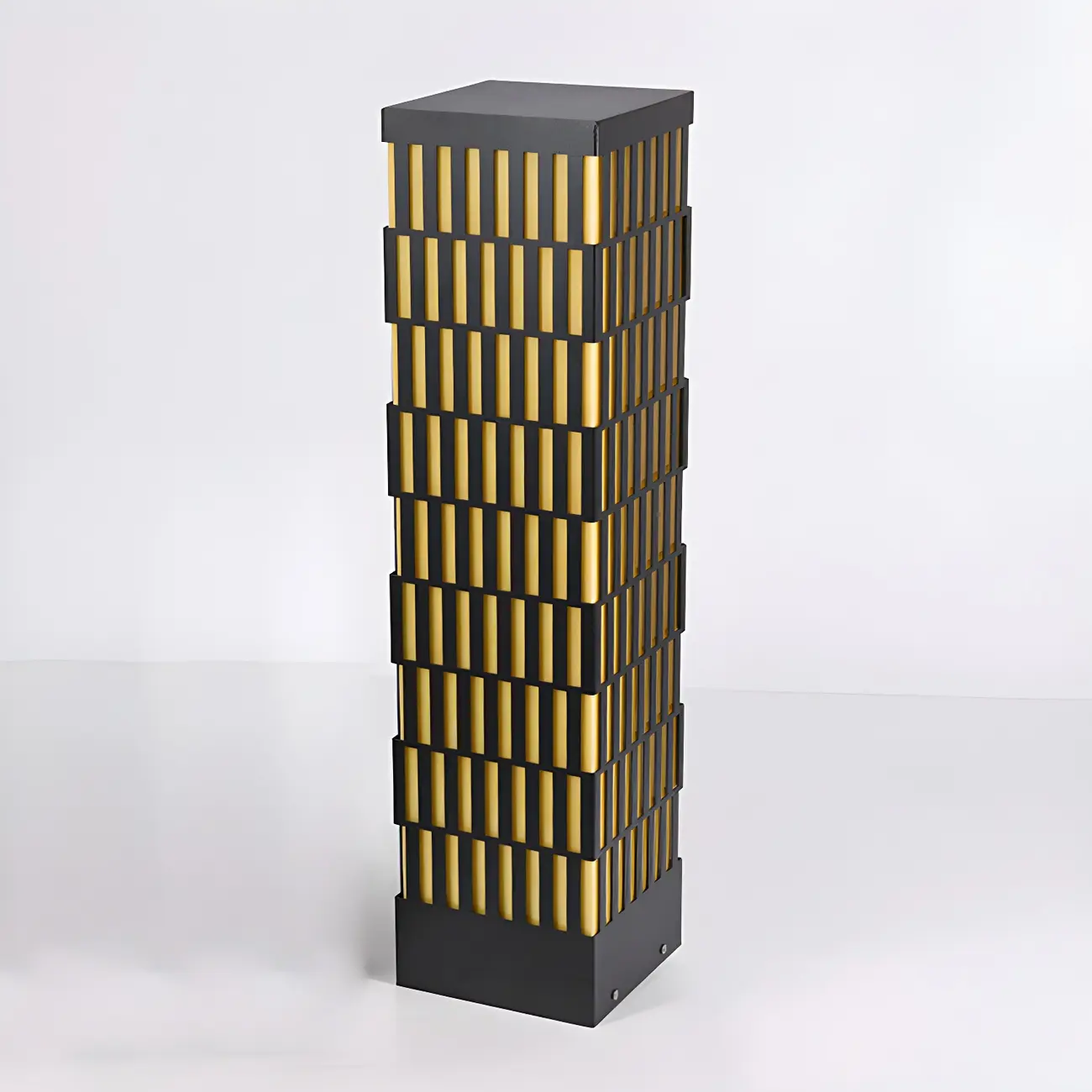 Black Metal Grille Rectangle Warm Light Post Cap Light