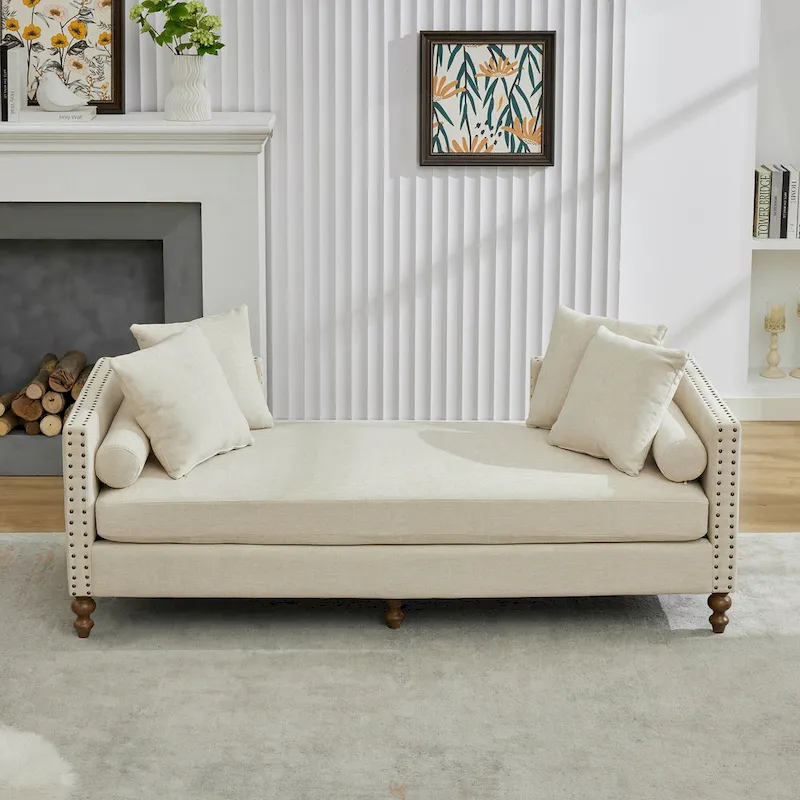 Upholstered Chaise Lounge with Nailhead Trim
