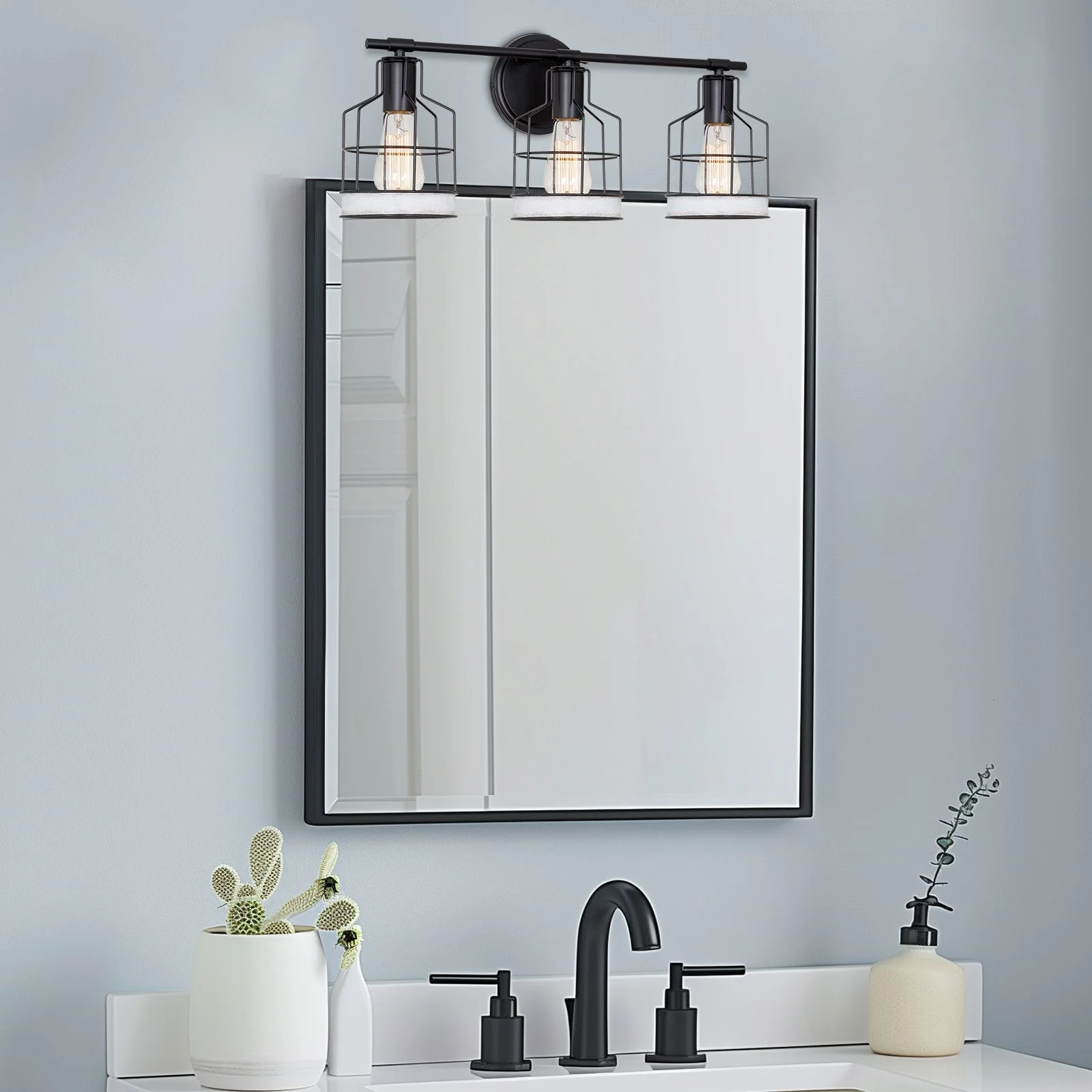 Halstead 23 3-Light Farmhouse Metal Cage Vanity / Bathroom Light