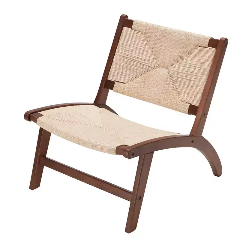 MAYEERTY Modern Boho Accent Chair - Scandinavian Beech Wood, Braided Jute Woven Seat & Back (Light Amber-Beige)