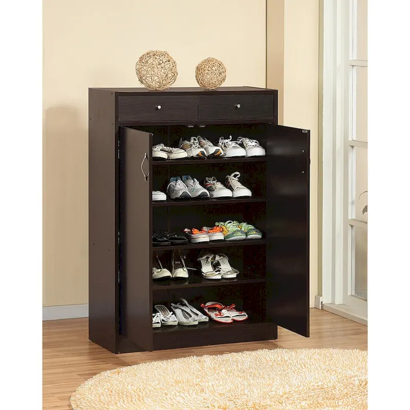 Shoe Storage Cabinet, Home Shoe Organizer with Five Shelves and Two Drawers in Red Cocoa