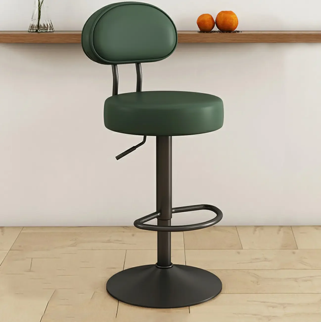 Round Adjustable Faux Leather Bar Stools with Back