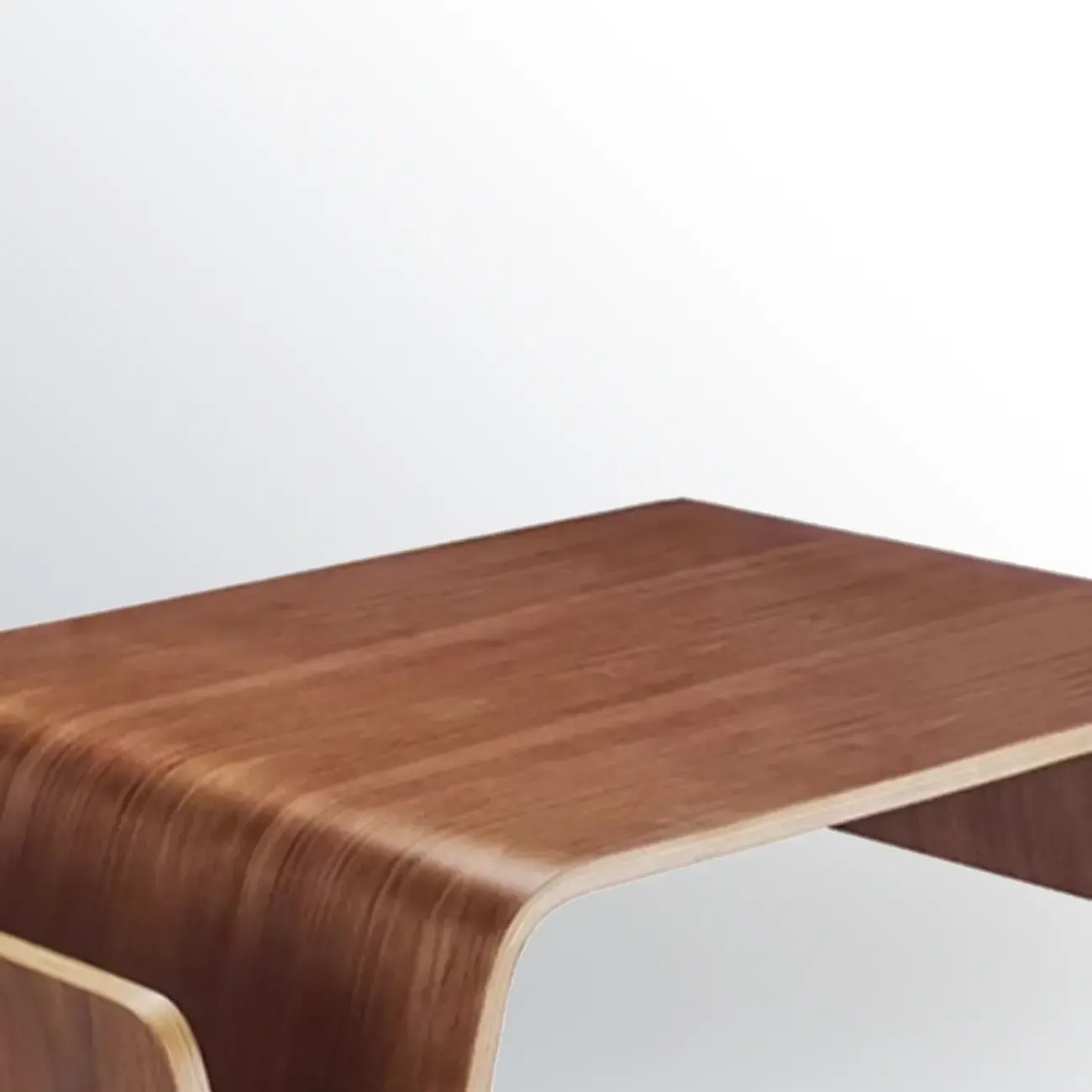 Modern Wooden Brown Curved Coffee Table with Double Pedestal