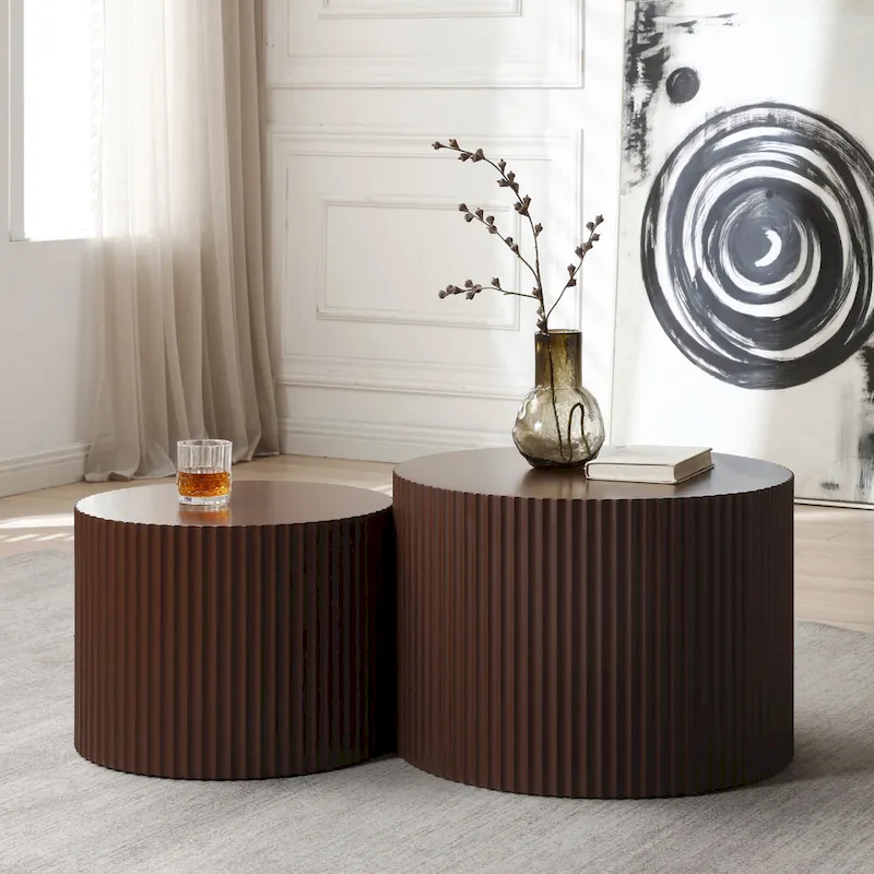 Modern Farmhouse Round Accent Nesting Side Coffee Table Set (Set of 2)