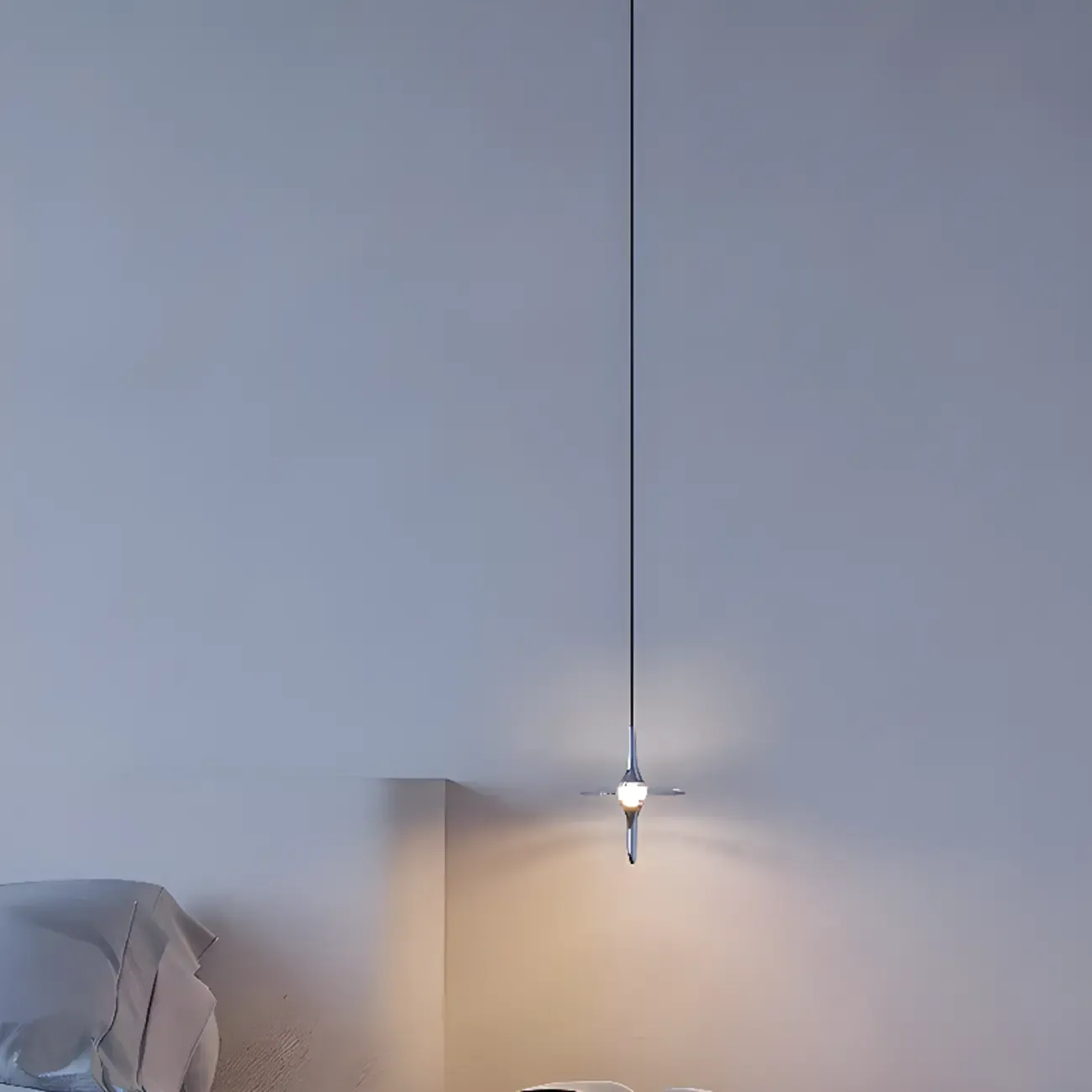 Modern Silver Metal Geometric Crystal Pendant Light