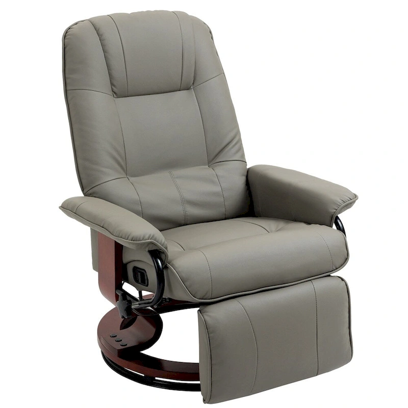 Swivel Leather Manual Recliner with Armrest and Extendable Footrest