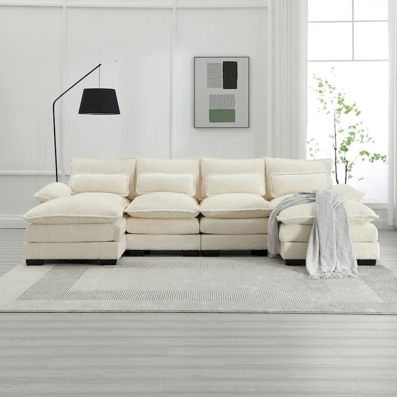 Modern Large chenille Fabric U-Shape Sectional Sofa with Ottomans, Reversible Sofa Couch for Living Room