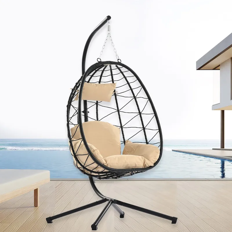 Swing Egg Chair Hammock Chair Indoor Outdoor Patio Cushion Steel Stand - 77 H