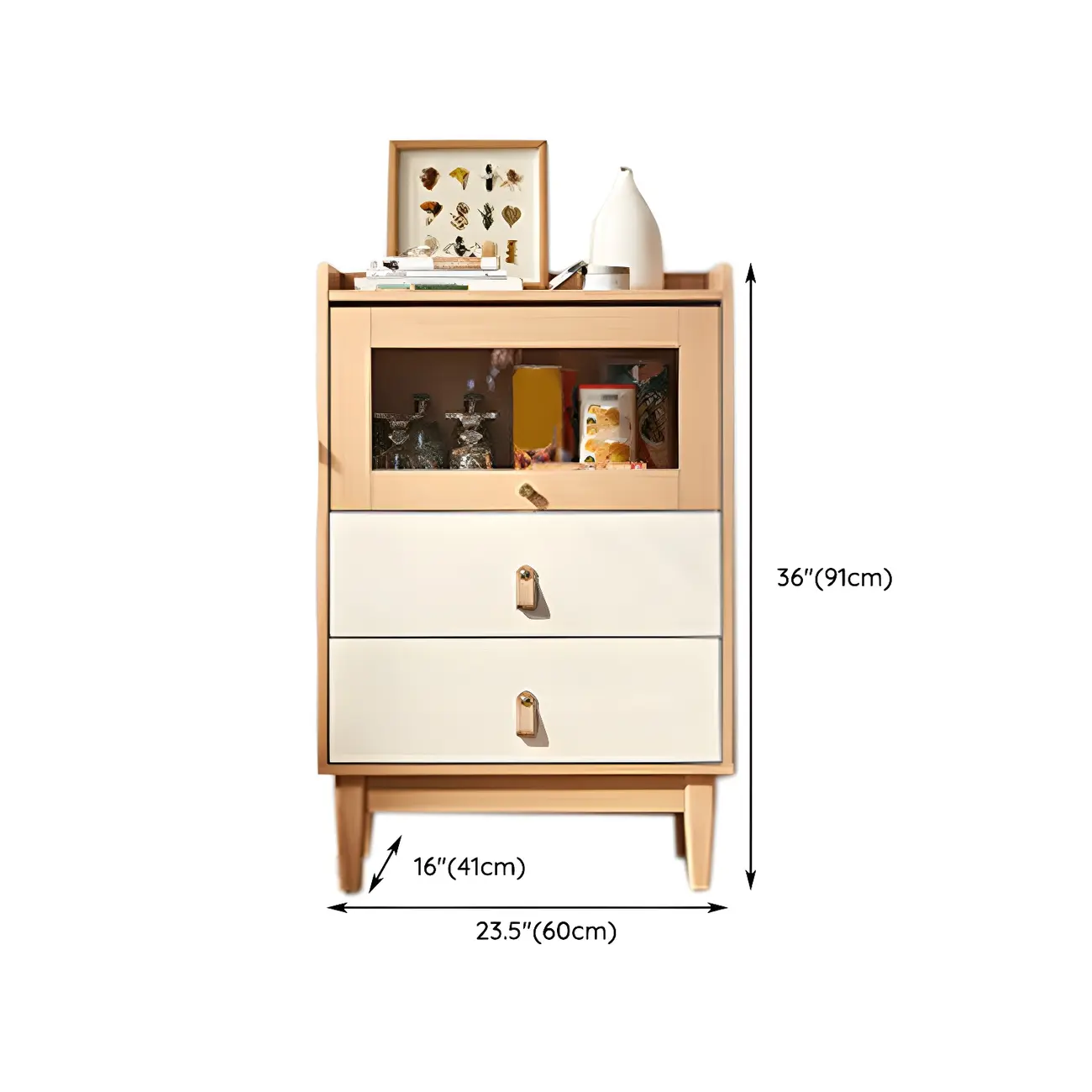 Durable Natural Finish Light Wood and Glass Drawers Dresser