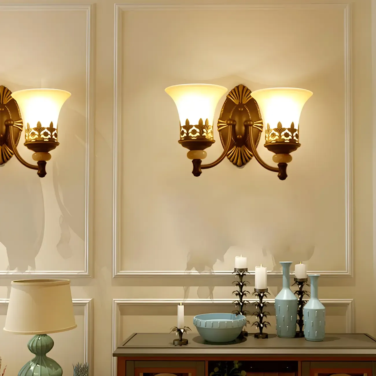 Dark Brown Metal Filigree Retro Flared Glass Wall Sconce