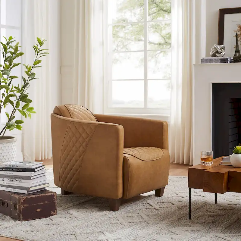 Art Leon IndustrIal Retro Top Grain Leather & Aluminum Accent Chair