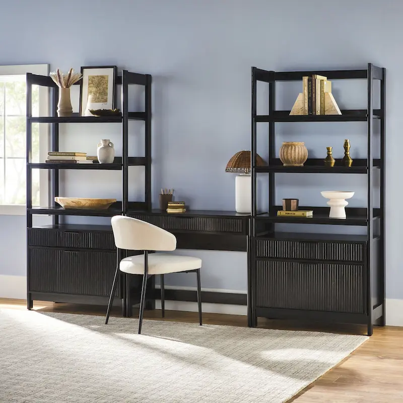 3-Piece Writing Desk Set with 2 Wide Bookcases