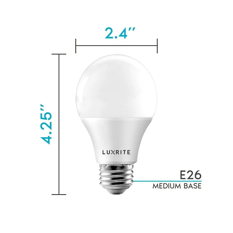 Luxrite A19 LED Light Bulb 60W Equivalent 3500K 800 Lumens Dimmable 9W Enclosed Fixture Rated E26 Base 16 Pack