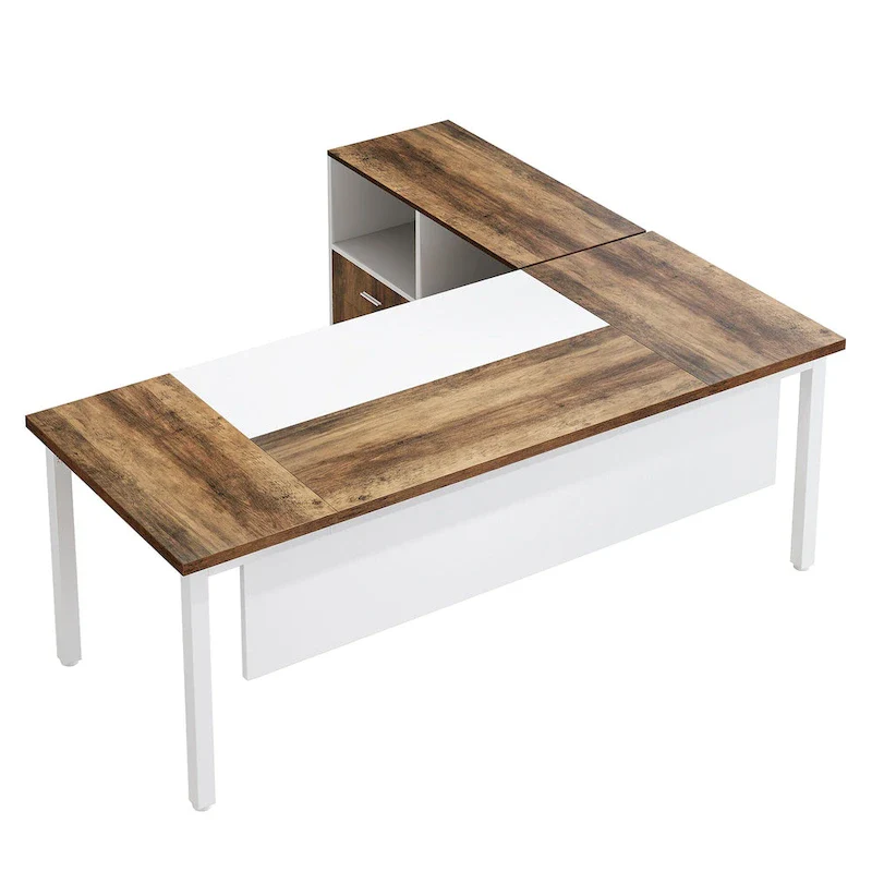 L-shaped Executive Computer Desk and al File Cabinet,63-inch Home Office Desk , ,Credenza Desk Set