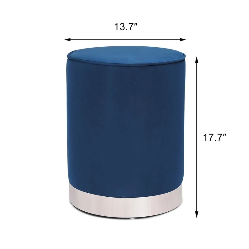 Vanity Upholstered Round Velvet Ottoman Footstool Silver Trim