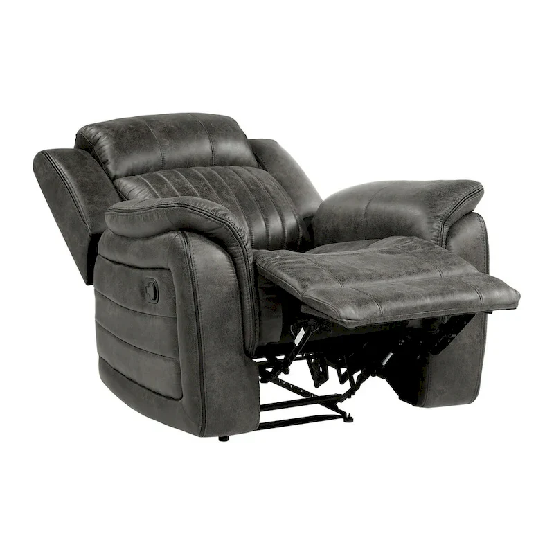 Bento 38 Inch Manual Recliner Chair, Tab Pull, Brownish Gray Microfiber