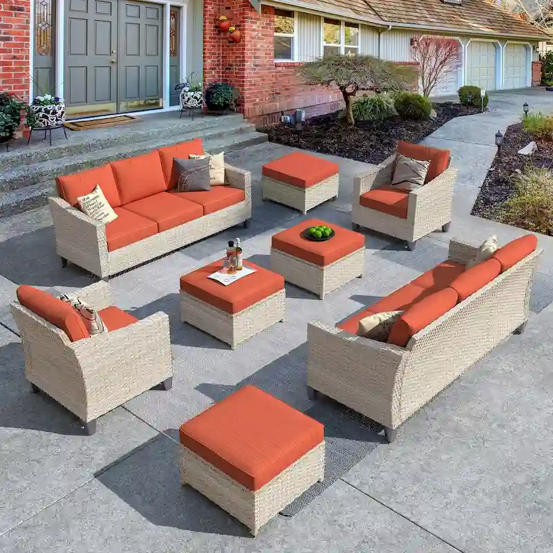 HOOOWOOO 8-piece Wicker Patio Furniture Conversation Sofa Set