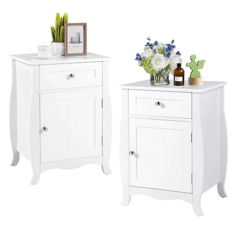 Costway 2PCS Nightstand with Drawer Cabinet Curved Legs Sofa Side End