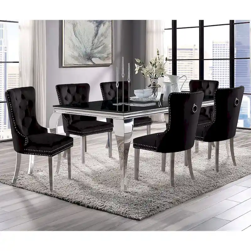 Glam 79-inch Chrome Leg Glass Top Dining Table