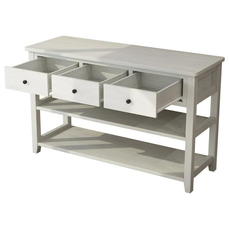 Console Table, Washed Brown/Beige, 4 Drawers & 2 Shelves, MDF, 47