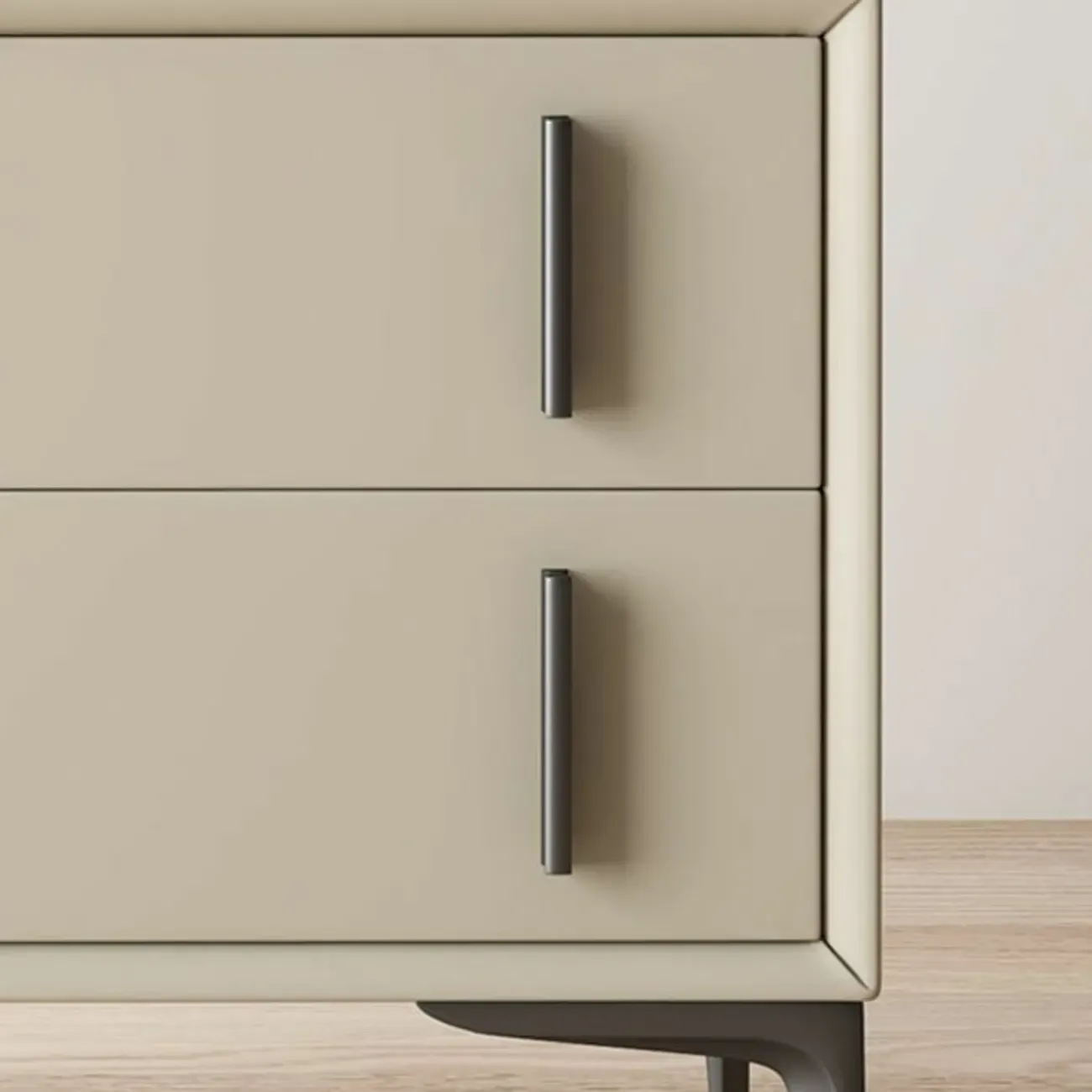 Modern Apricot Faux Leather Wood 2-Drawer Nightstand