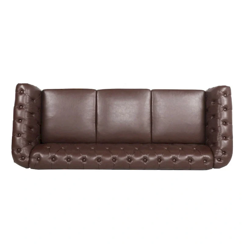 84.65 Chesterfield Tufted Faux Leather Sofa with Rolled Arms