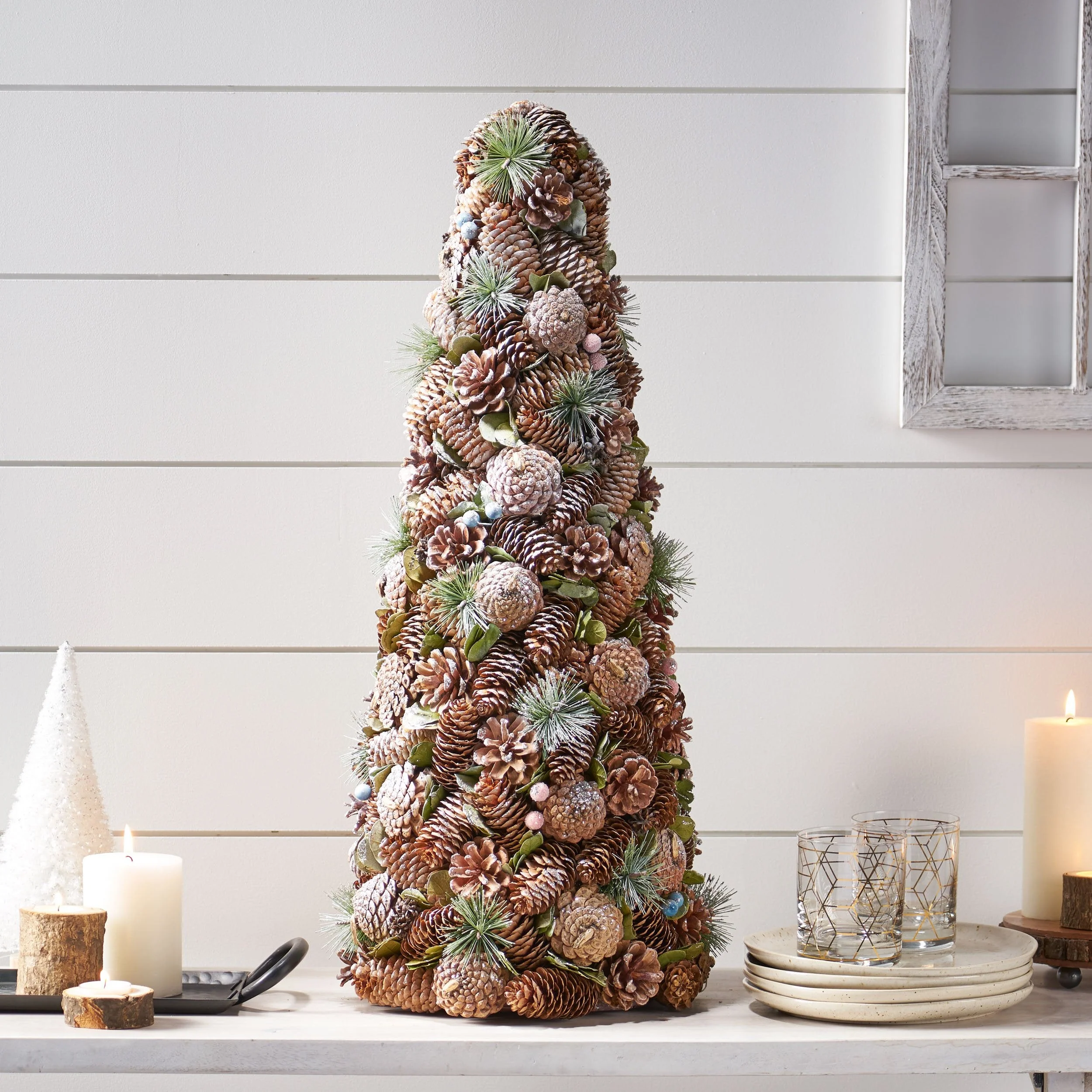Pre-Decorated Pine Cone and Glitter Unlit Artificial Tabletop Christmas Tree - NH066313