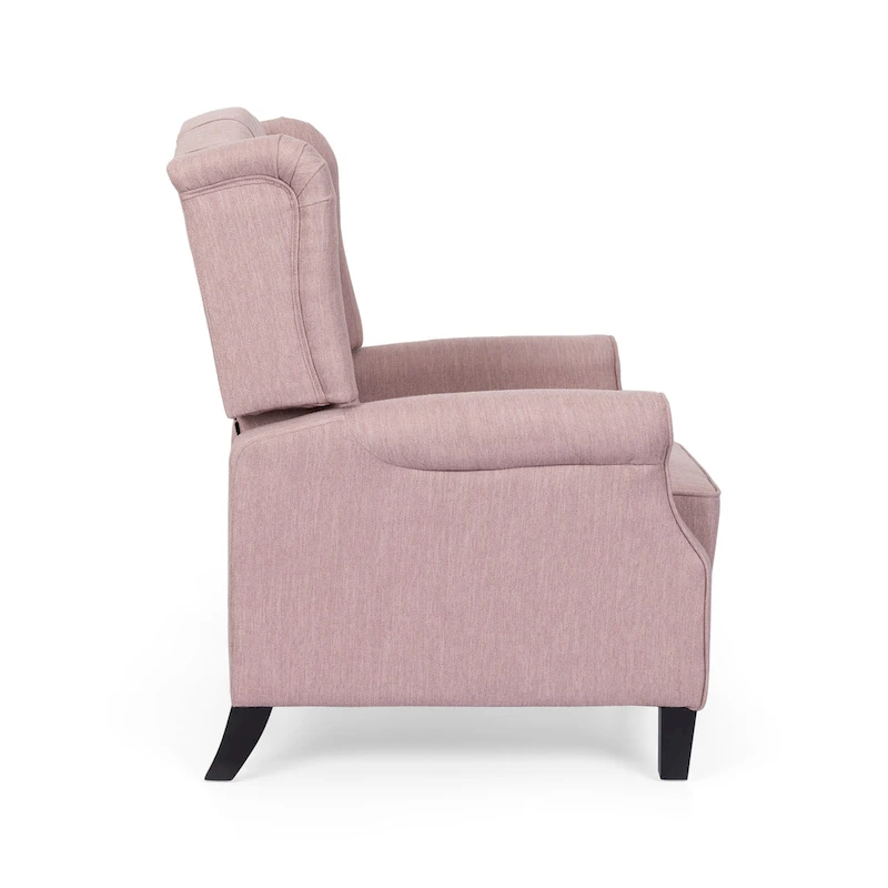 Modern Wingback Push-Back Recliner with Footrest, Button-tufted, Birch Legs