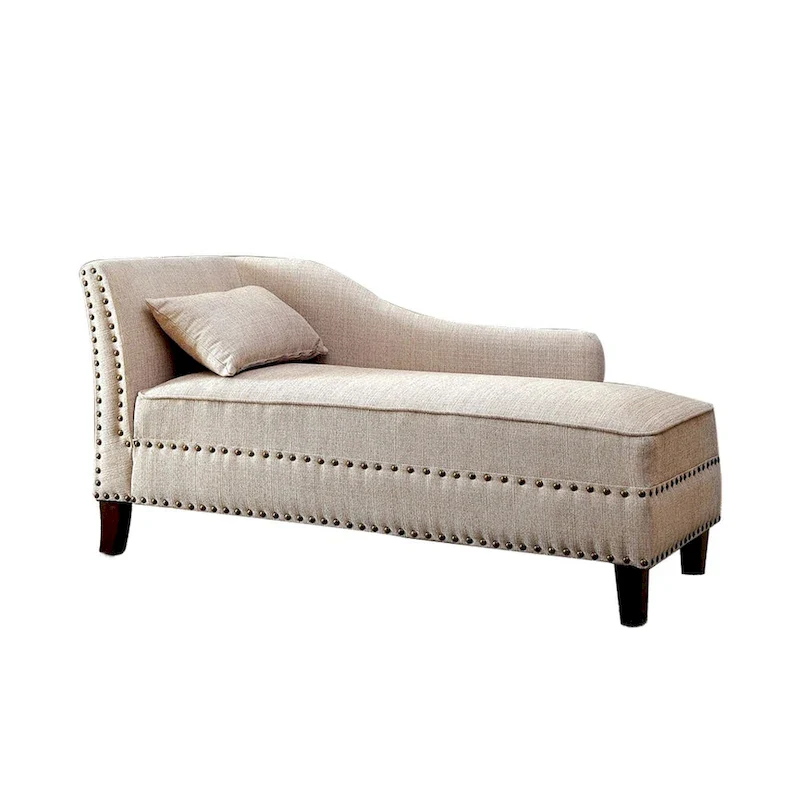Fabric and Wood Chaise in Beige Finish